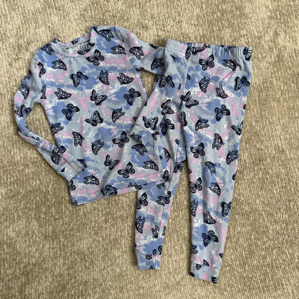 Cuddl Duds Girls Butterfly Pajama Set 4T Blue Pink Soft Stretch Sleepwear